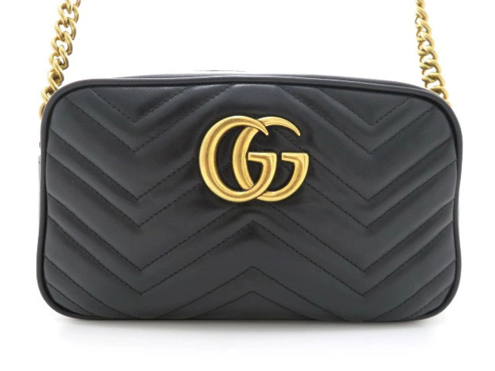 Gucci GG Marmont Quilted Shoulder Bag Black Leather